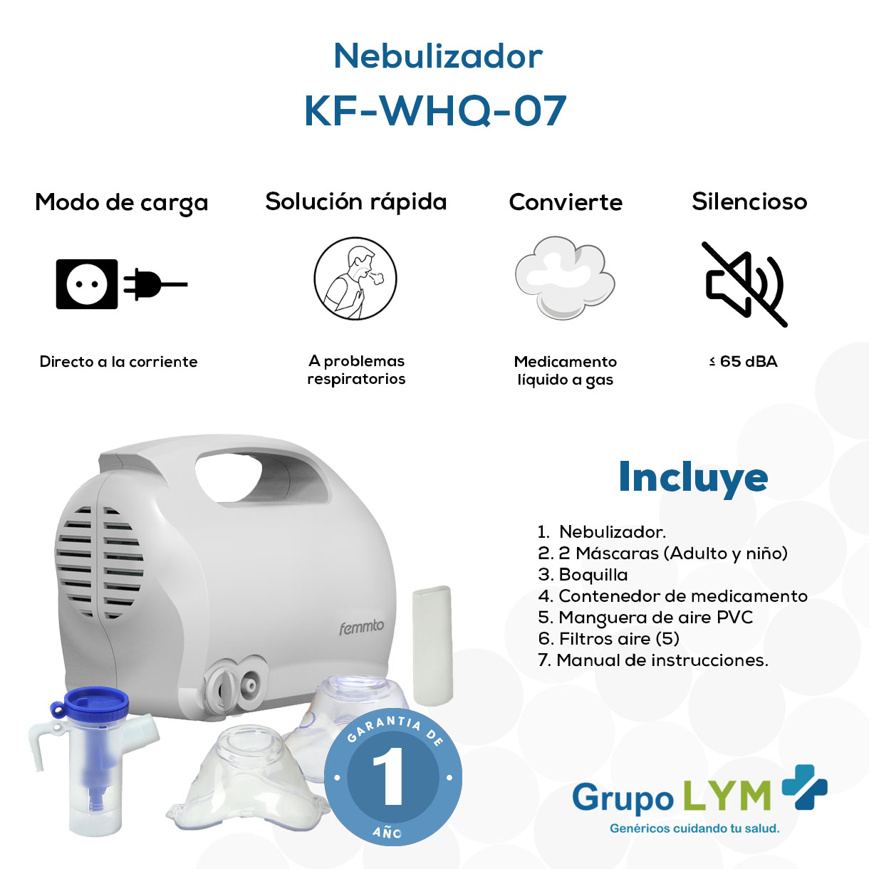 NEBULIZADOR SILENCIOSO DOMÉSTICO ADULTO/INFANTIL KF-WHQ-07 FEMMTO