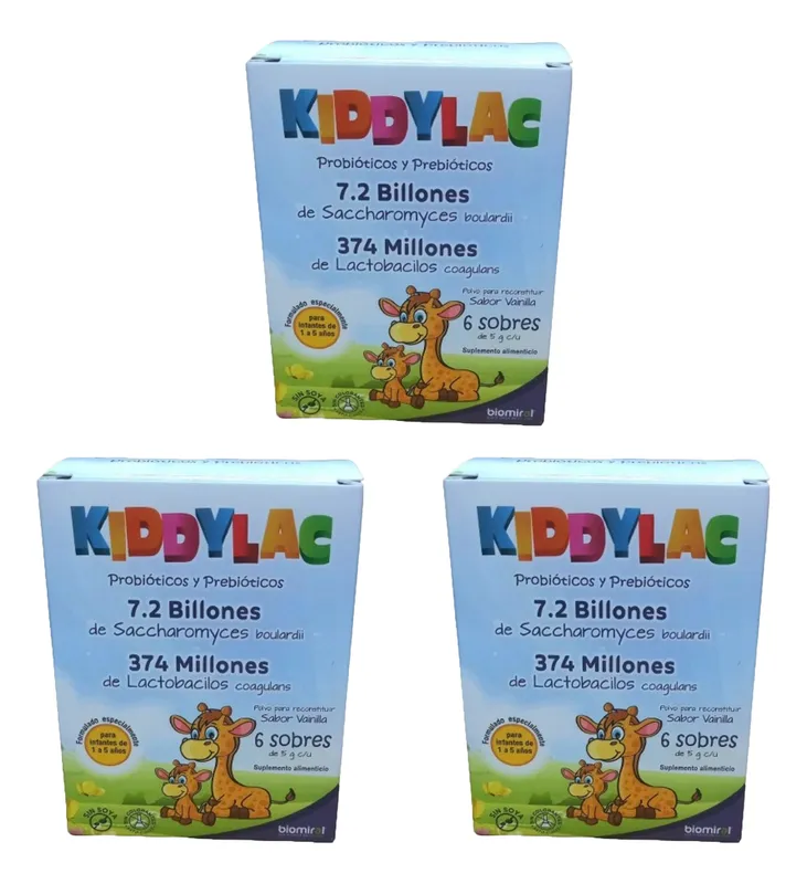 Kiddylac Probióticos Y Prebióticos 3 Piezas C/ 6 Sobres C/u.