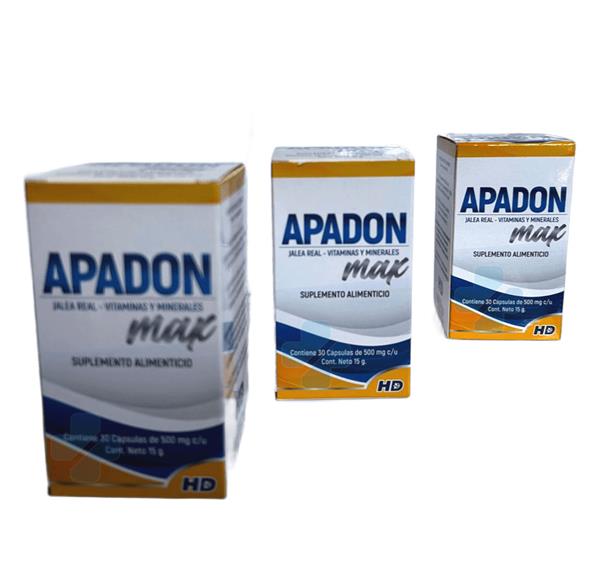 MULTIVITAMÍNICO JALEA REAL, VITAMINAS Y MINERALES C/30 CAPS APADON MAX PACK 3
