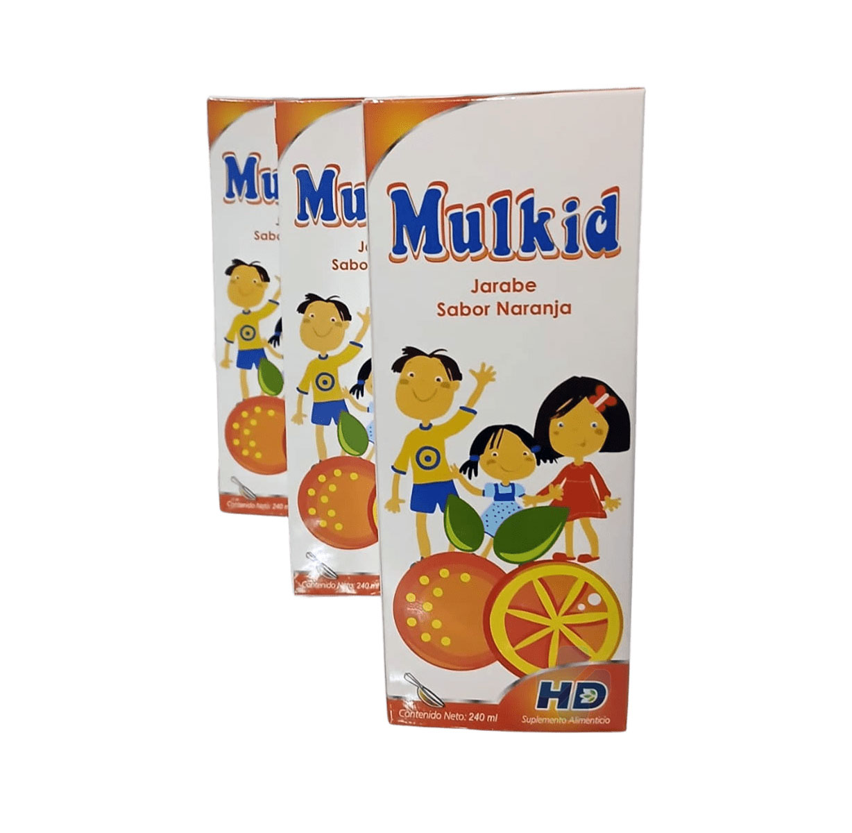 VITAMINAS A, B, C Y D JARABE PARA NIÑOS SABOR NARANJA C/240 ML MULKID  PACK 3