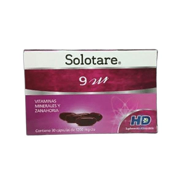 VITAMINAS(A,B,C,D), MINERALES (CALCIO, ZINC, MAGNESIO) Y ZANAHORIA C/30 CAPS SOLOTARE 9M