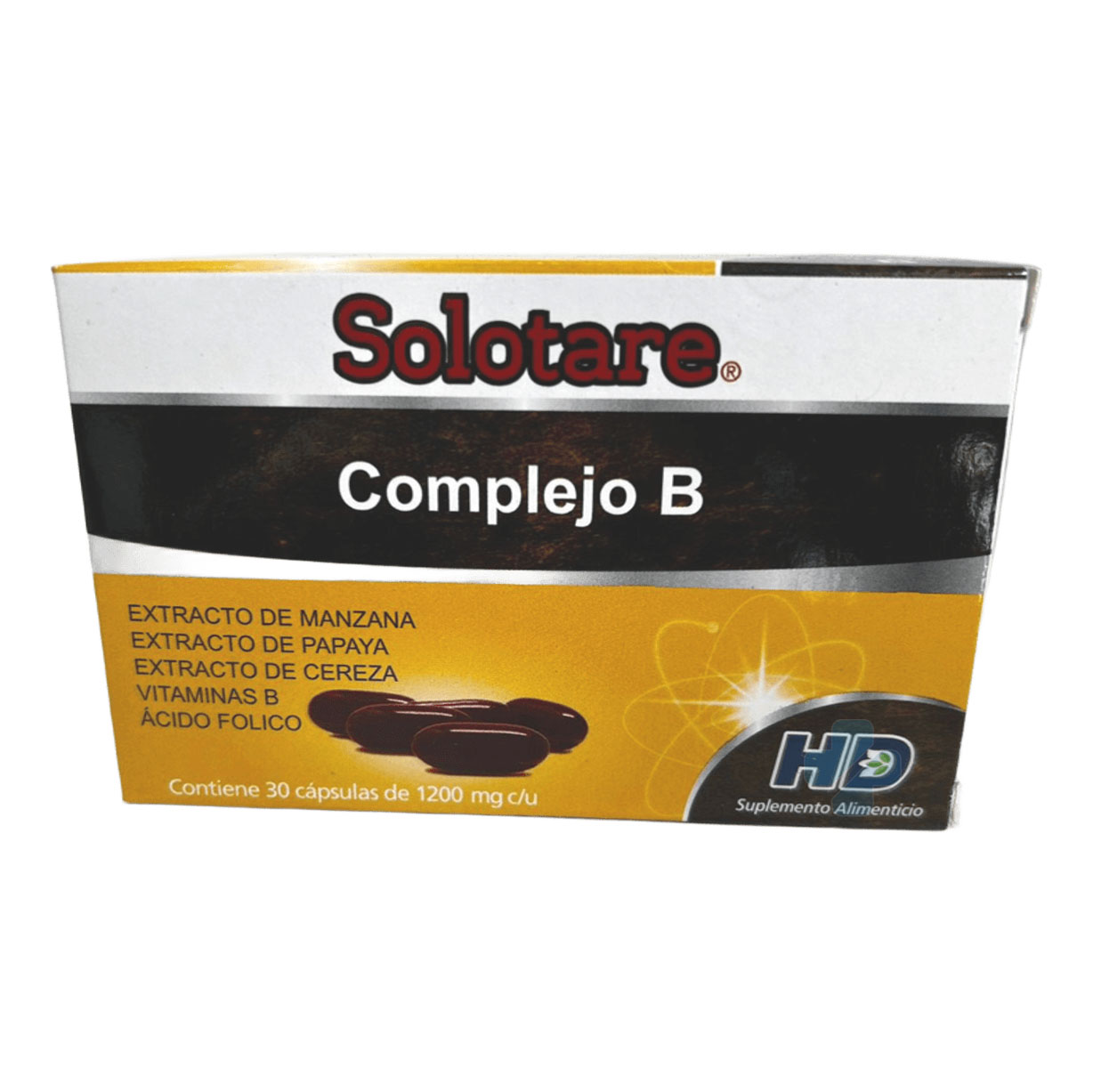 COMPLEJO B CON EXTRACTO DE PAPAYA, MANZANA Y CEREZA, ÁCIDO FÓLICO C/30 CAPS SOLOTARE COMPLEJO B