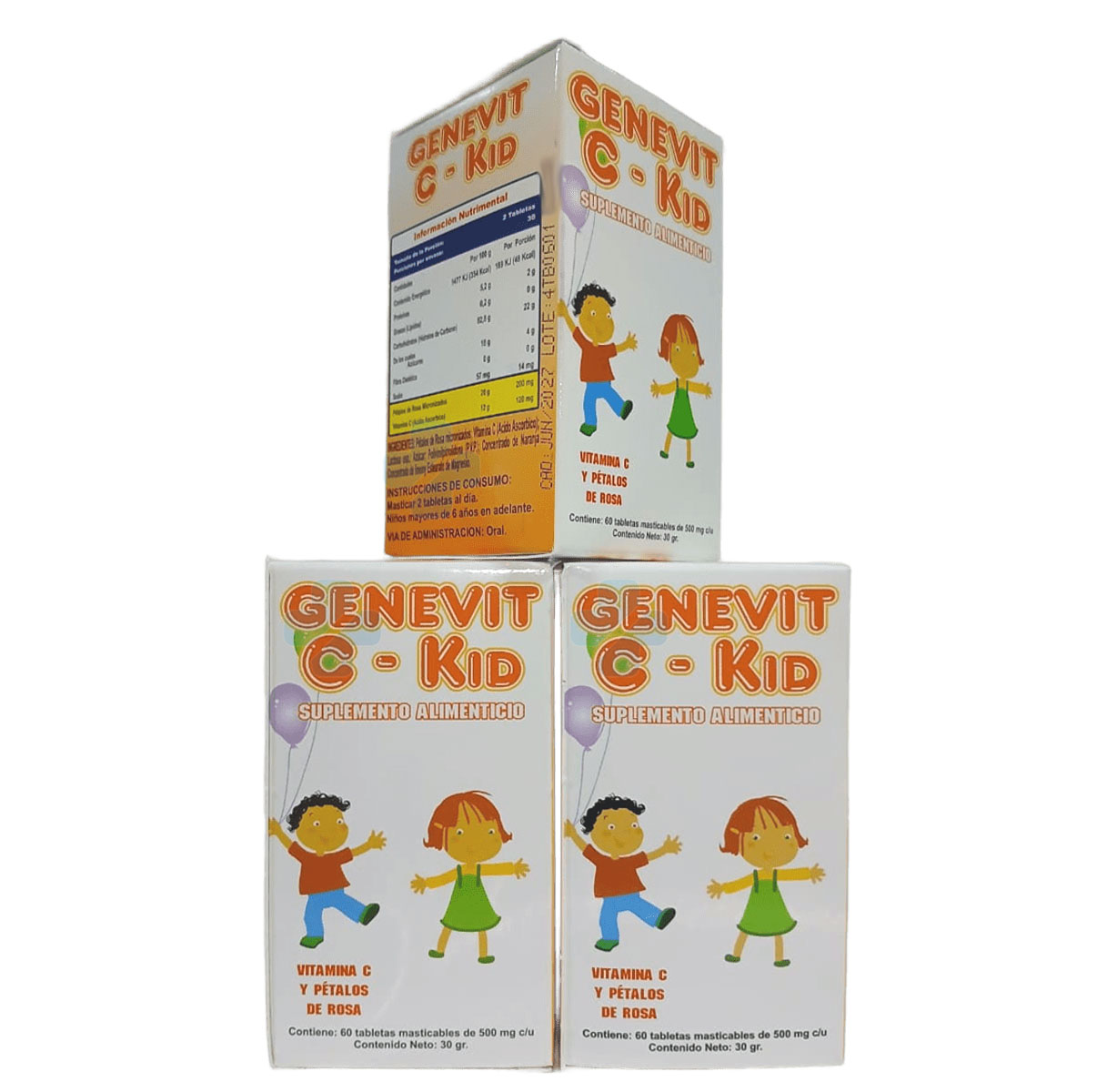 VITAMINA C Y PÉTALOS DE ROSA KIDS C/60 TABS MASTICABLES GENEVIT C-KID PACK 3