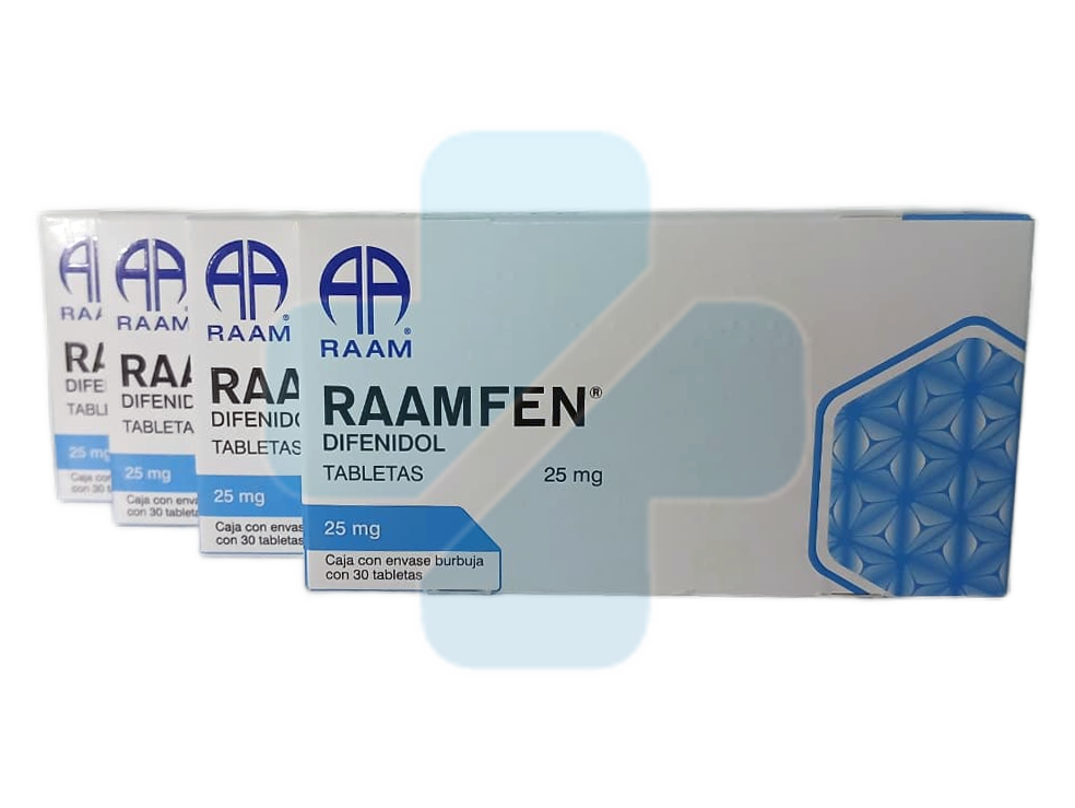 Difenidol Raamfen Tableta 25 Mg, 30 Tabletas Pack De 4 Pzs