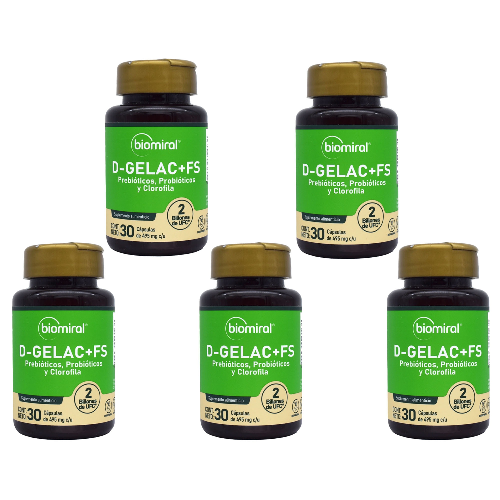 Prebioticos Y Clorofila, D-gelac + Fs Pack 5 Pzas